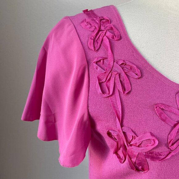 Cable & Gauge Top Womens Medium Pink Flutter Short Sleeve Stretch Shirt - Picture 2 of 10